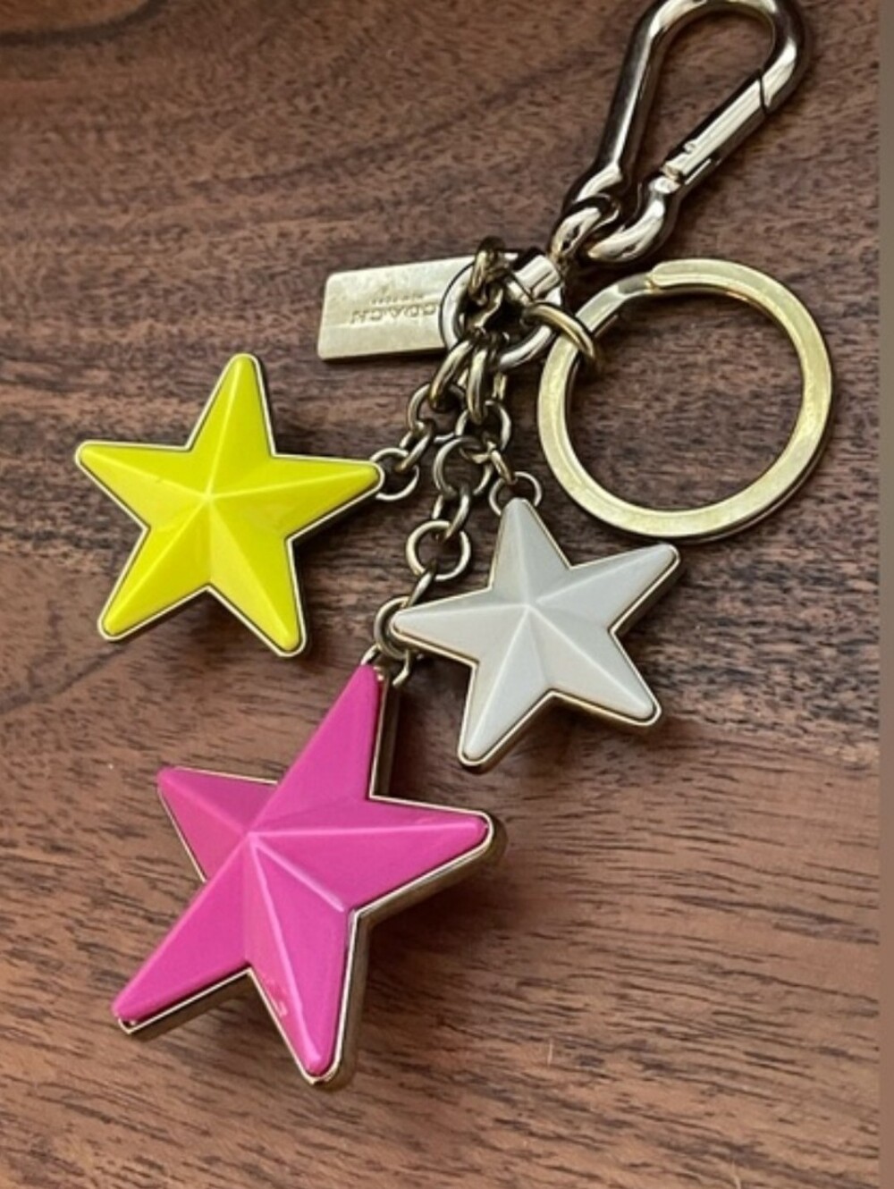 RARE Vintage Coach Multi-Star Enamel Bag Charm Keychain Y2K Gold Yellow Pink - Picture 1 of 6